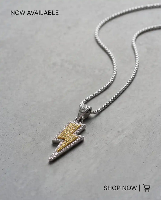 Iced Two-Tone Lightning Bolt Pendant Box Chain