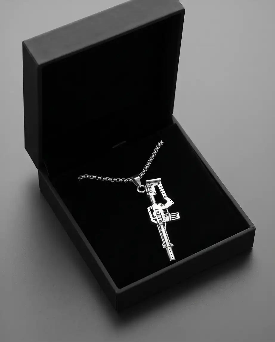 Cyberpunk Assault Rifle Weapon Pendant Box Chain