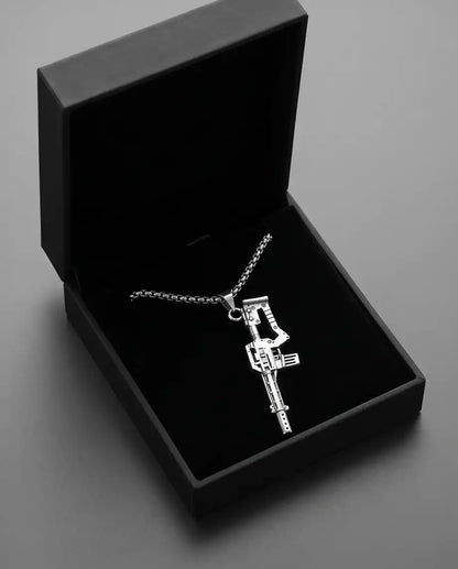 Cyberpunk Assault Rifle Weapon Pendant Box Chain