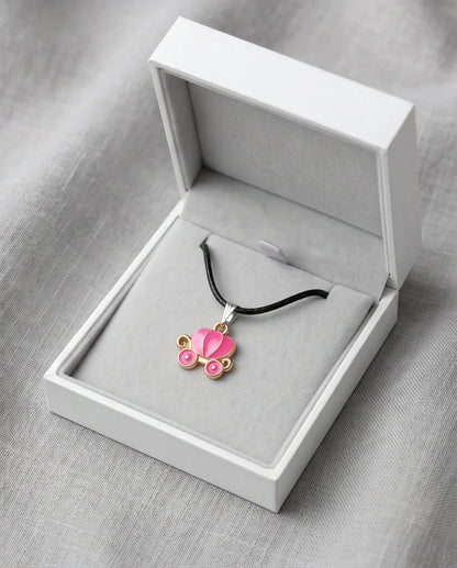 Pink Cinderella Pumpkin Carriage Enamel Pendant Necklace