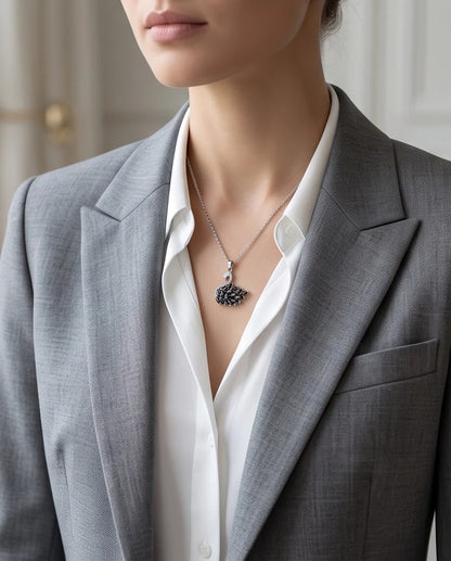 Silver Black Crystal Swan Necklace