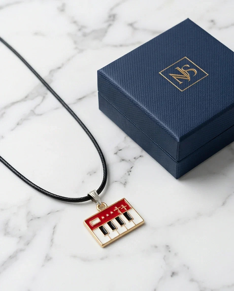 Gold and Red Synthesizer Keyboard Necklace