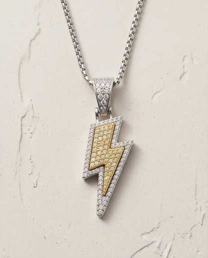 Iced Two-Tone Lightning Bolt Pendant Box Chain