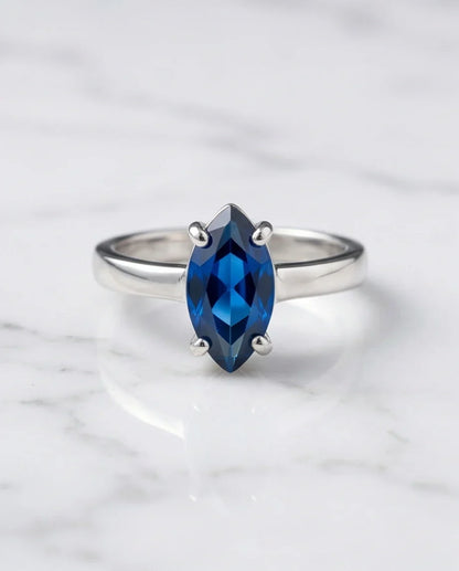 Sterling Silver Marquise-Cut Sapphire Blue Solitaire Ring