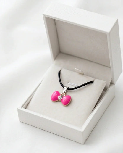 Gold and Pink Crystal Bow Necklace