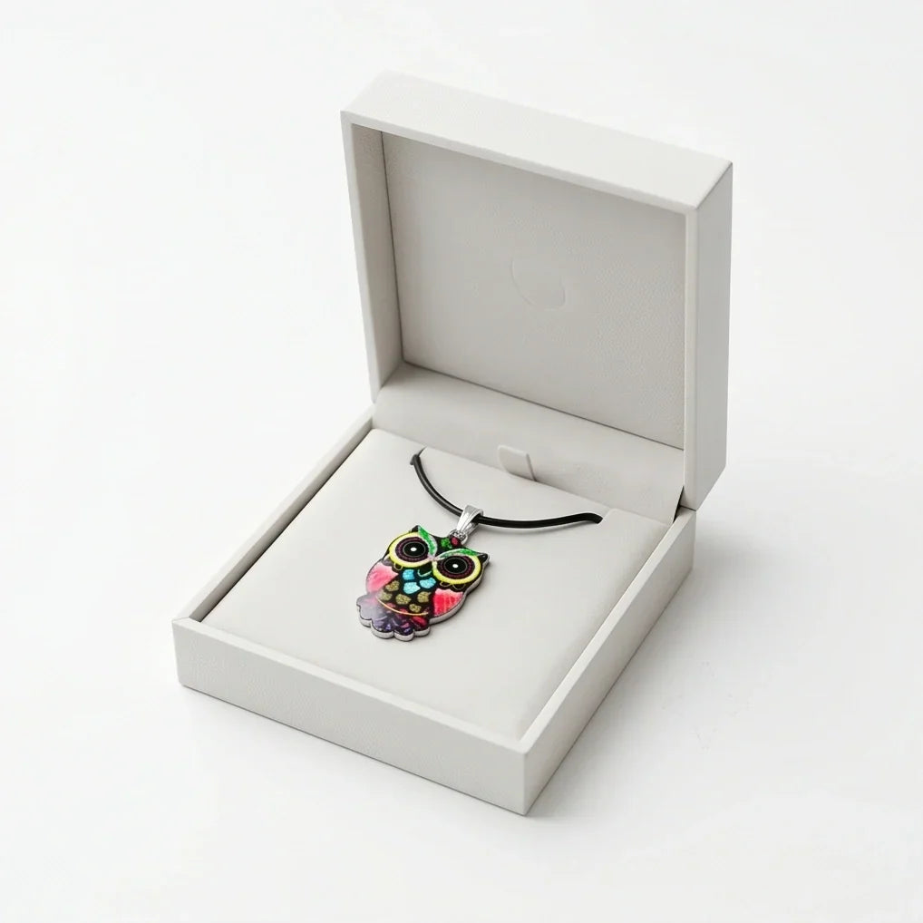 Artistic Multi-Color Mosaic Owl Totem Pendant Necklace