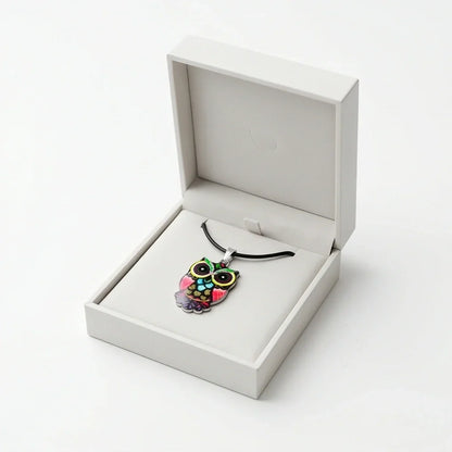 Artistic Multi-Color Mosaic Owl Totem Pendant Necklace