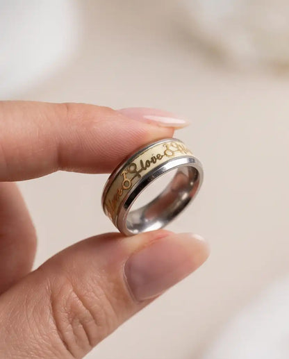Gold Love Script and Gender Symbols Band Ring