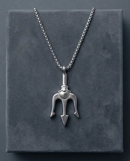Trident Spear Pendant Silver Box Chain Necklace