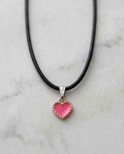 Gold and Pink Beaded Heart Necklace