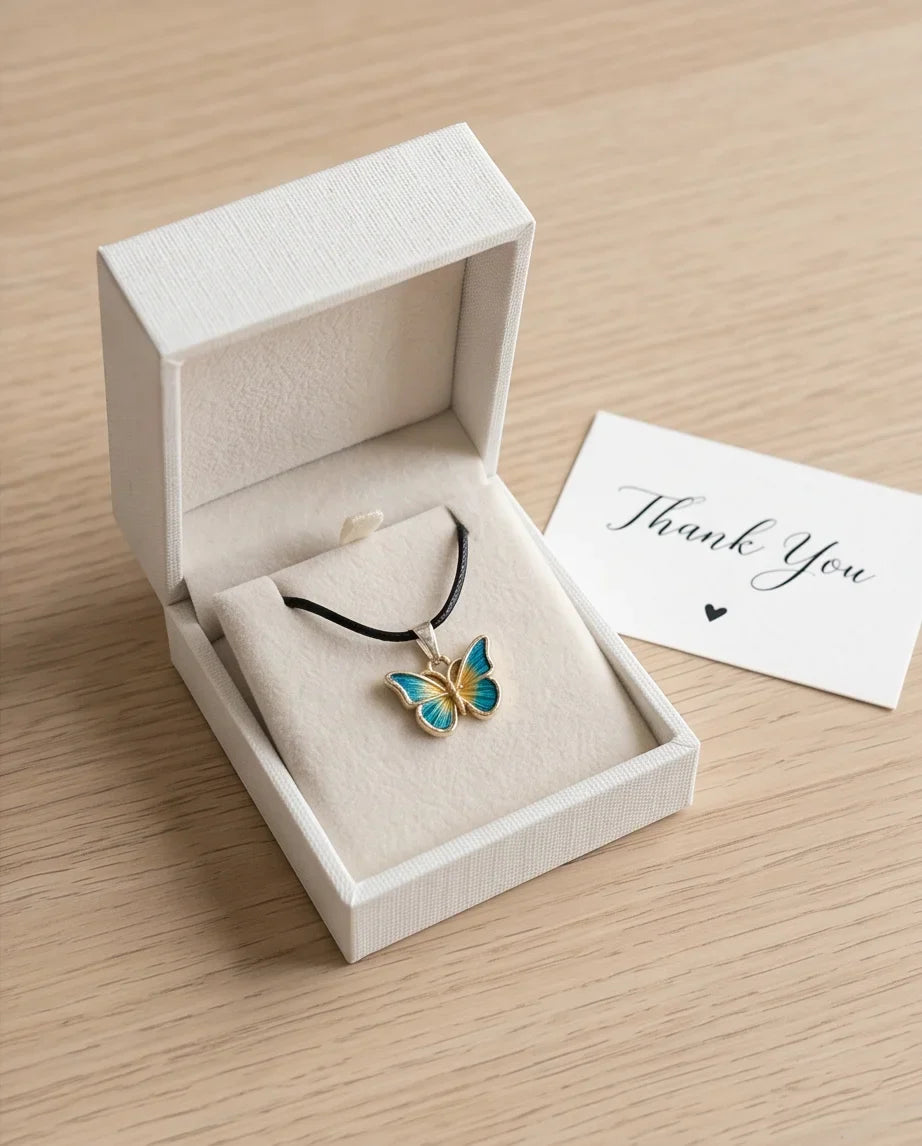 Teal & Gold Butterfly Pendant Necklace