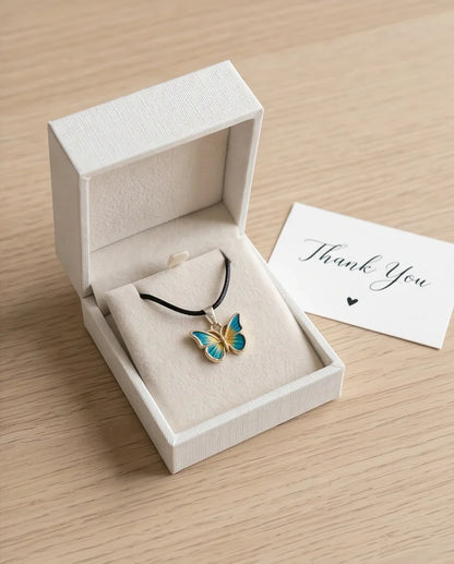 Teal & Gold Butterfly Pendant Necklace
