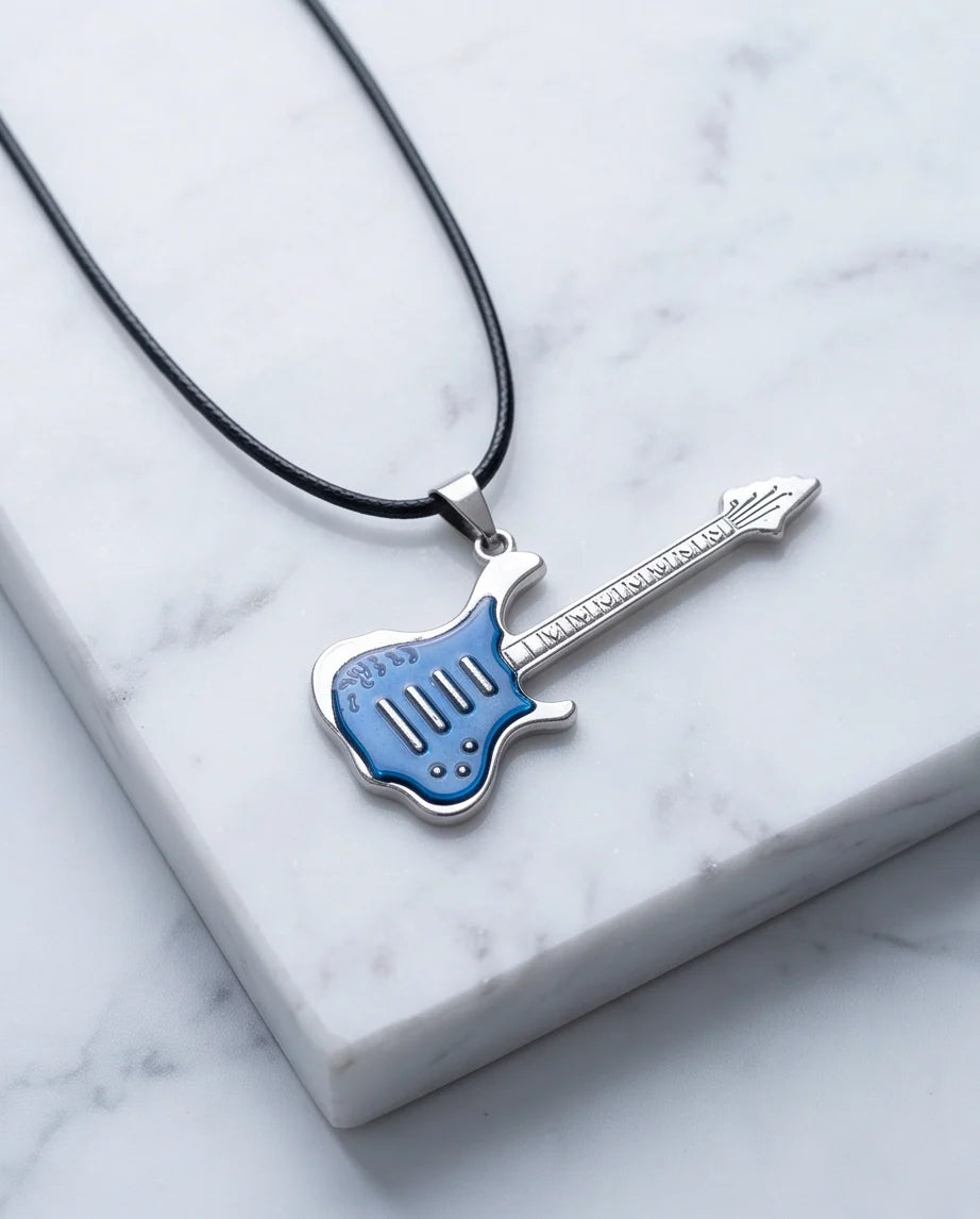 Blue and Silver Electric Guitar Cord Necklace