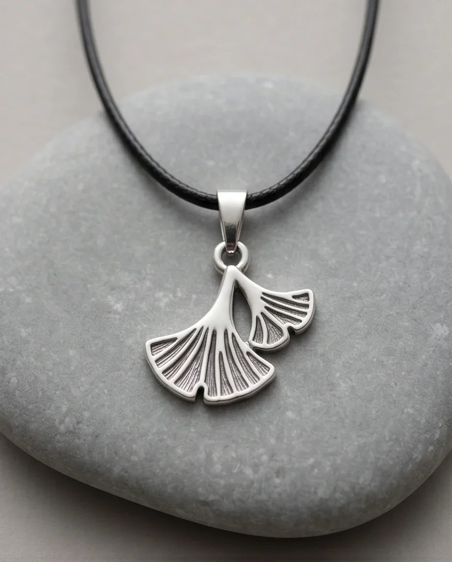 Silver Ginkgo Leaf Pendant Necklace