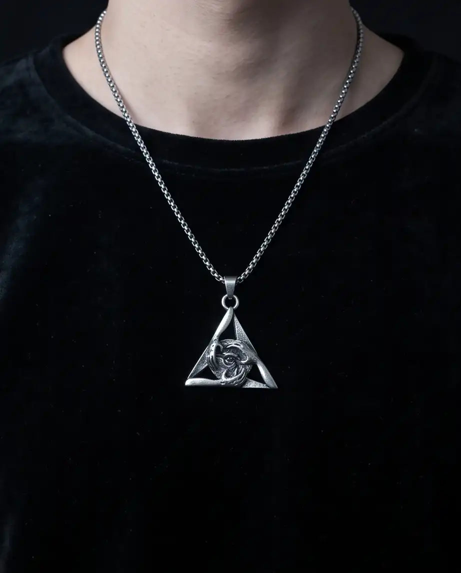 Gothic Triangle Creepy Hands Eye Pendant Box Chain