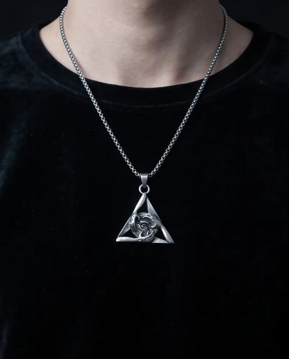 Gothic Triangle Creepy Hands Eye Pendant Box Chain