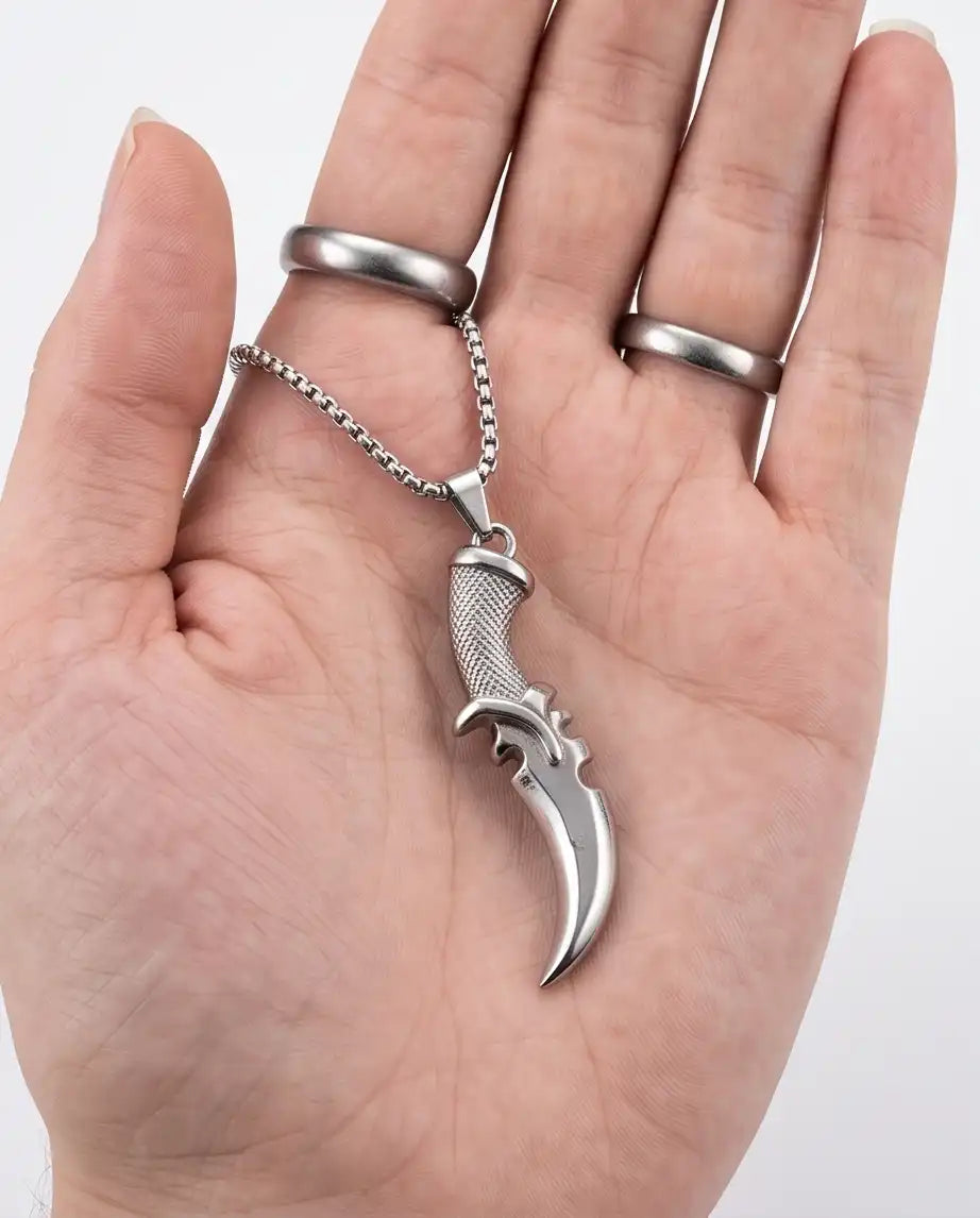 Curved Tactical Dagger Knife Pendant Box Chain