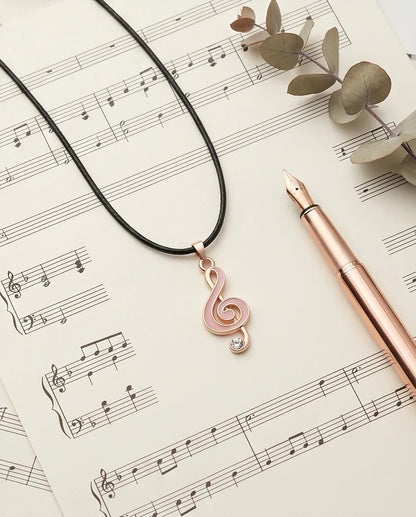 Rose Gold Pink Treble Clef Music Necklace