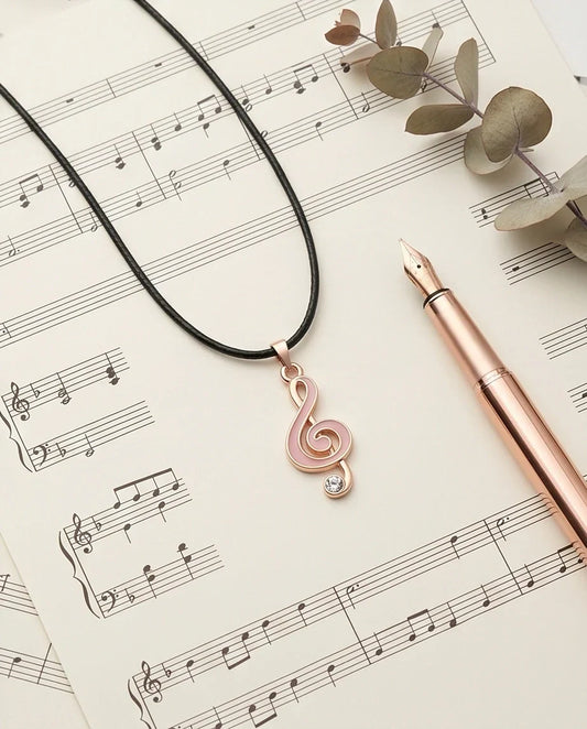 Rose Gold Pink Treble Clef Music Necklace