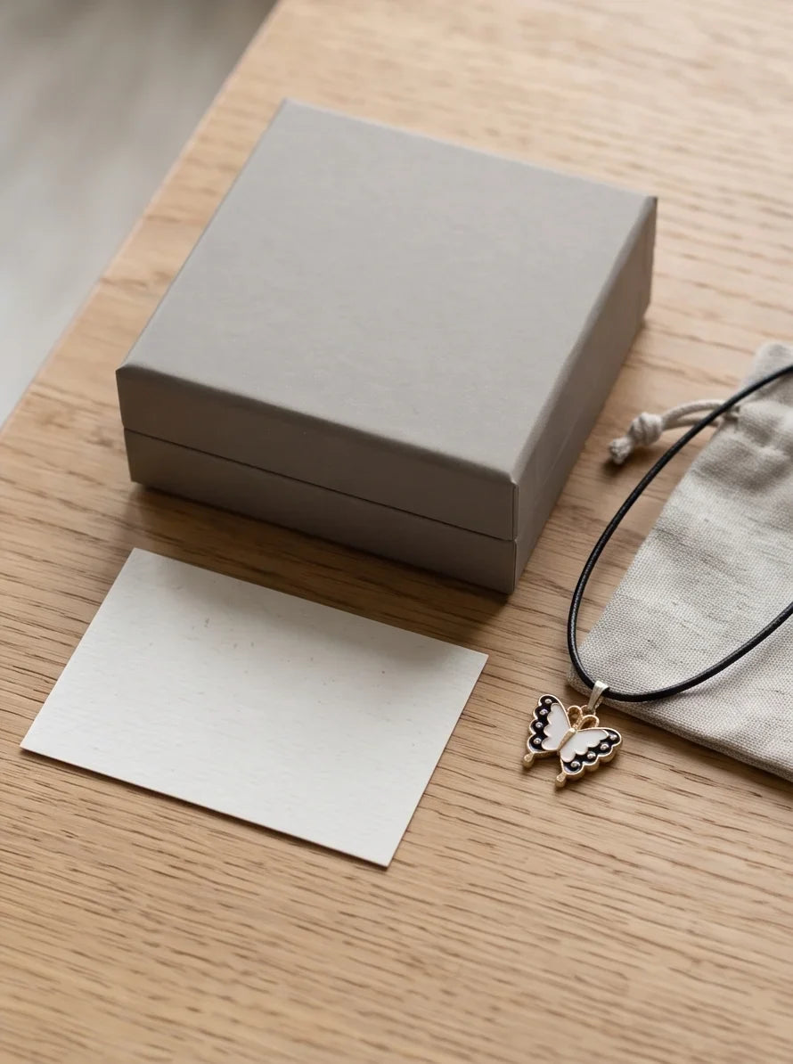 Black & White Enamel Butterfly Pendant Necklace