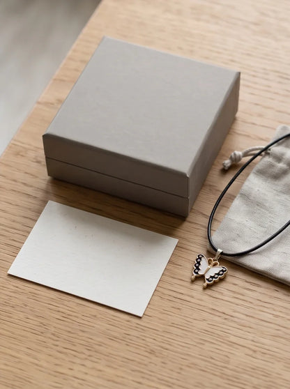 Black & White Enamel Butterfly Pendant Necklace