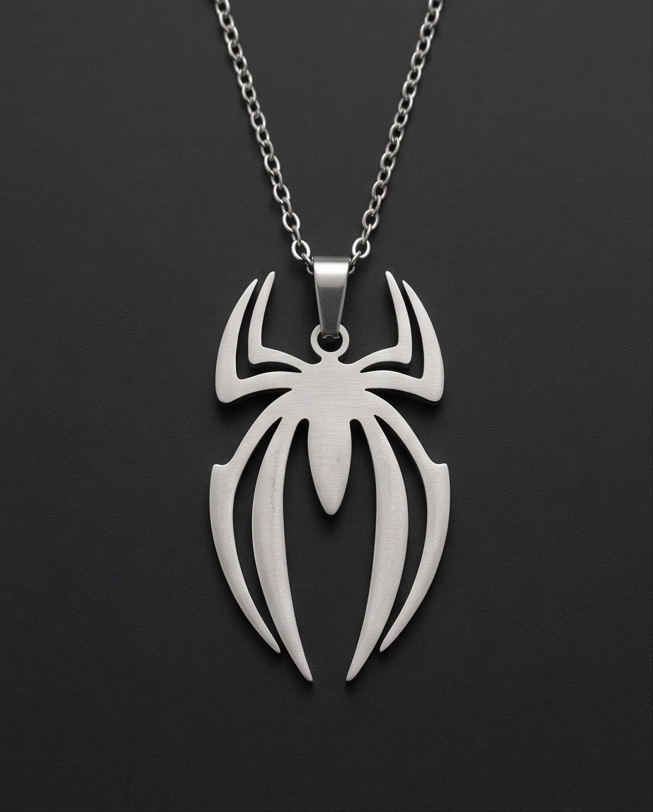 Silver Tribal Spider Emblem Pendant Necklace