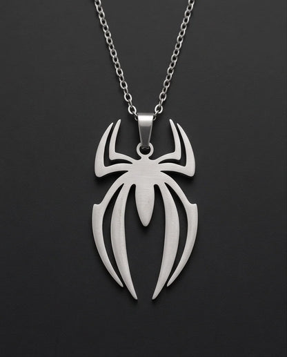 Silver Tribal Spider Emblem Pendant Necklace