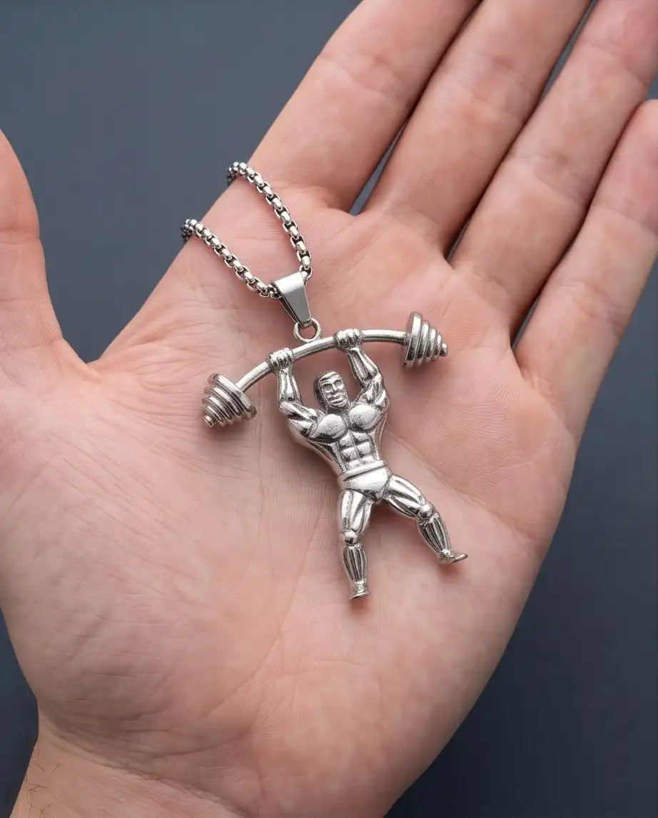 Bodybuilder Barbell Weightlifting Fitness Pendant Box Chain