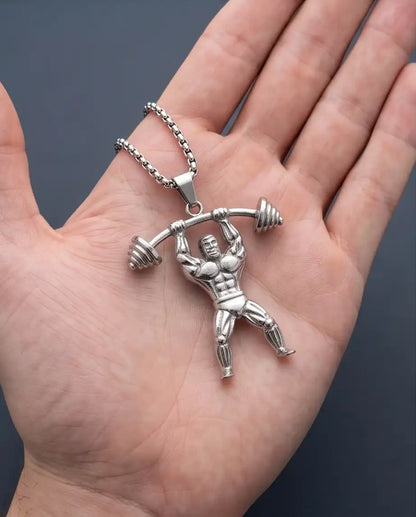 Bodybuilder Barbell Weightlifting Fitness Pendant Box Chain