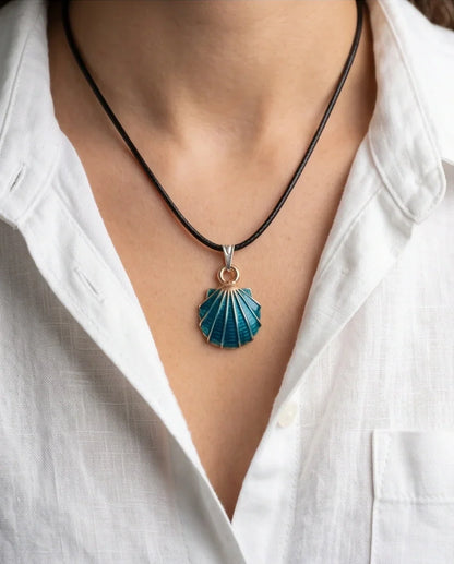 Ocean Teal Scallop Shell Pendant