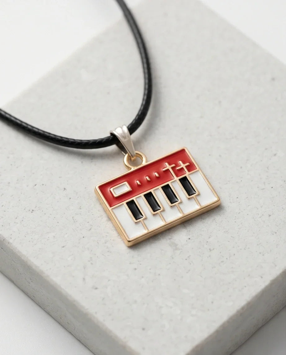 Gold and Red Synthesizer Keyboard Necklace