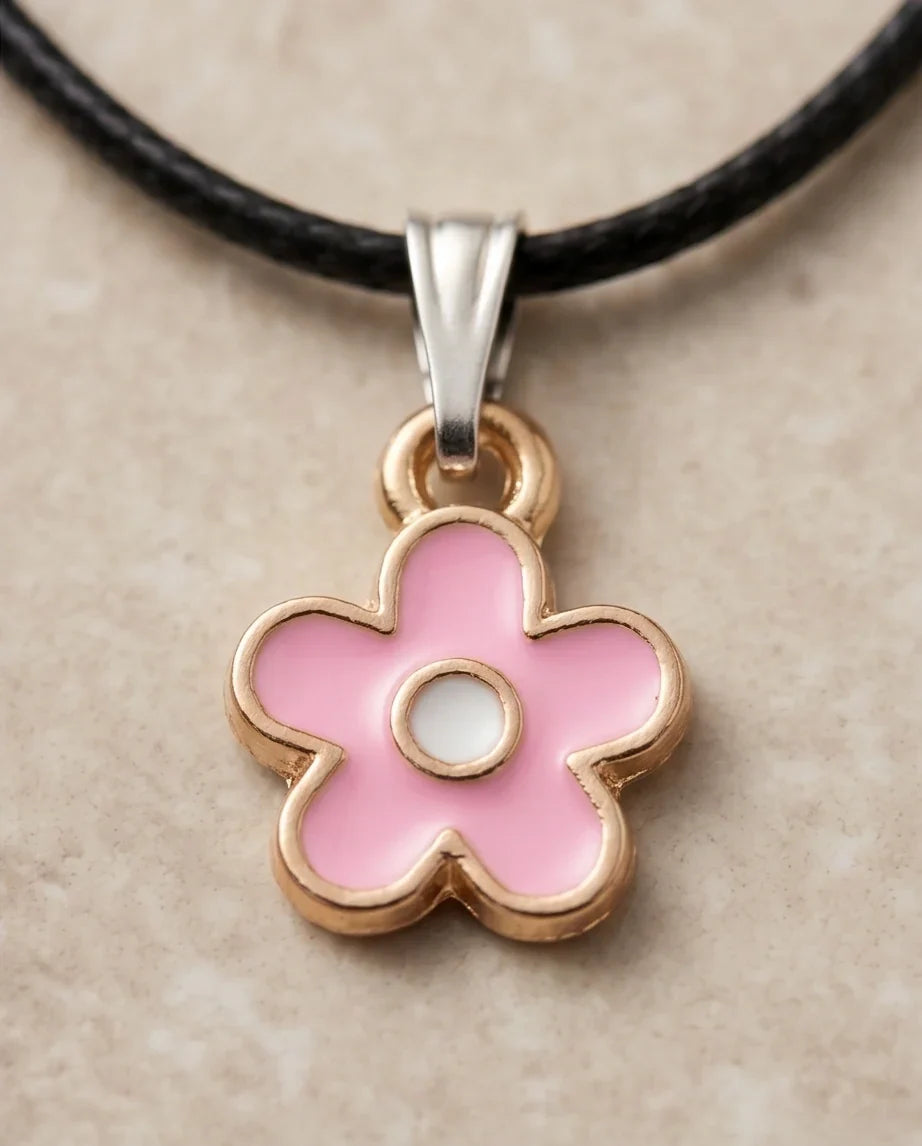 Dainty Pink Five-Petal Flower Enamel Pendant Necklace