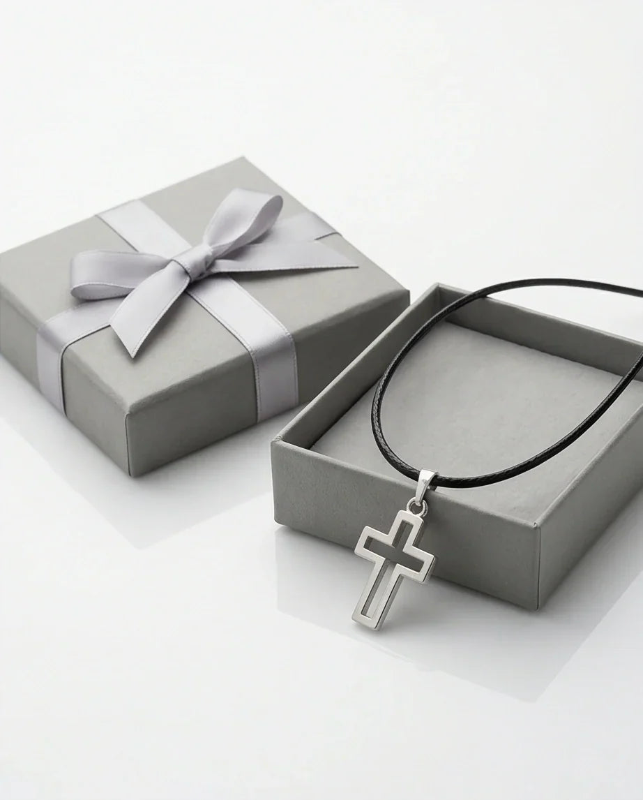 Silver Open Cross Pendant Necklace