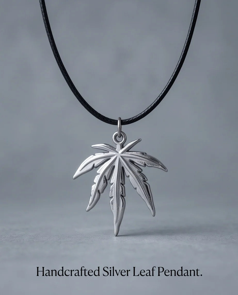 Silver Leaf Pendant Cord Necklace