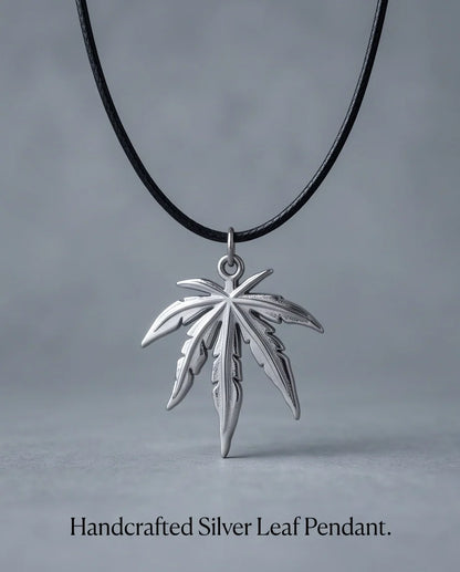 Silver Leaf Pendant Cord Necklace