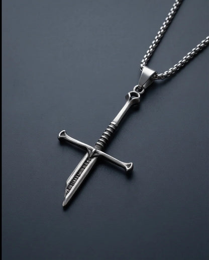 Silver Broken Sword Pendant Necklace