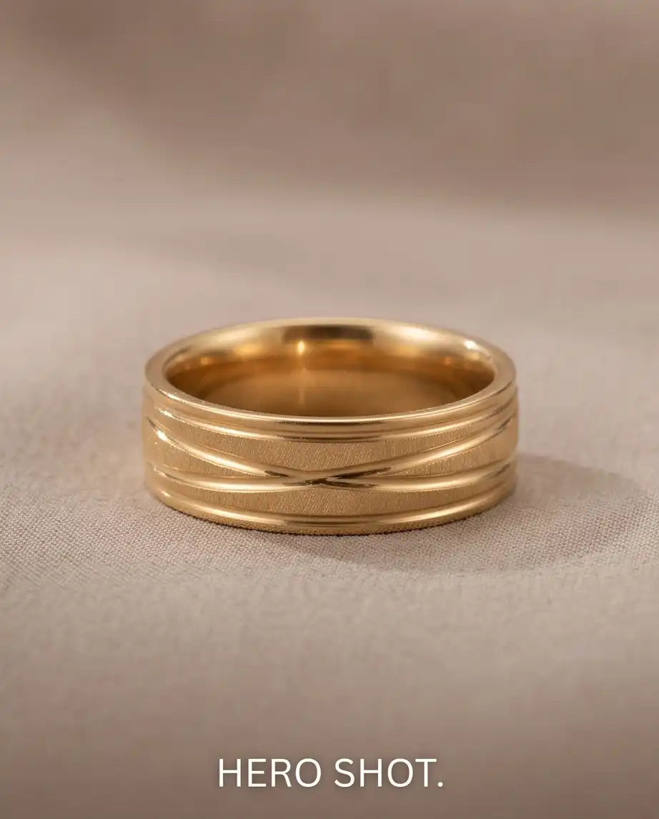 Gold-Tone Textured Diagonal Groove Band Ring