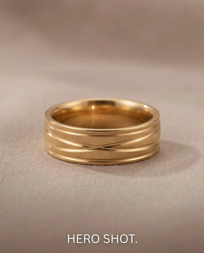 Gold-Tone Textured Diagonal Groove Band Ring