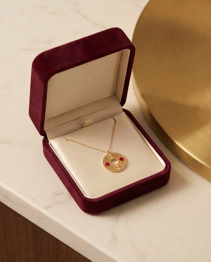 Gold Red Clover Medallion Necklace