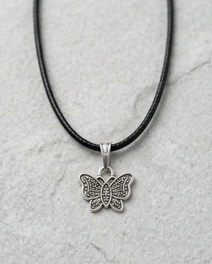Silver Textured Butterfly Pendant Necklace