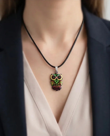 Neon Cyberpunk Owl Totem Pendant Necklace