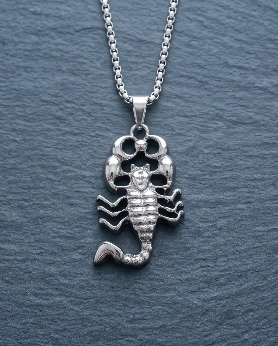 Iced Scorpio Pendant Silver Box Chain Necklace