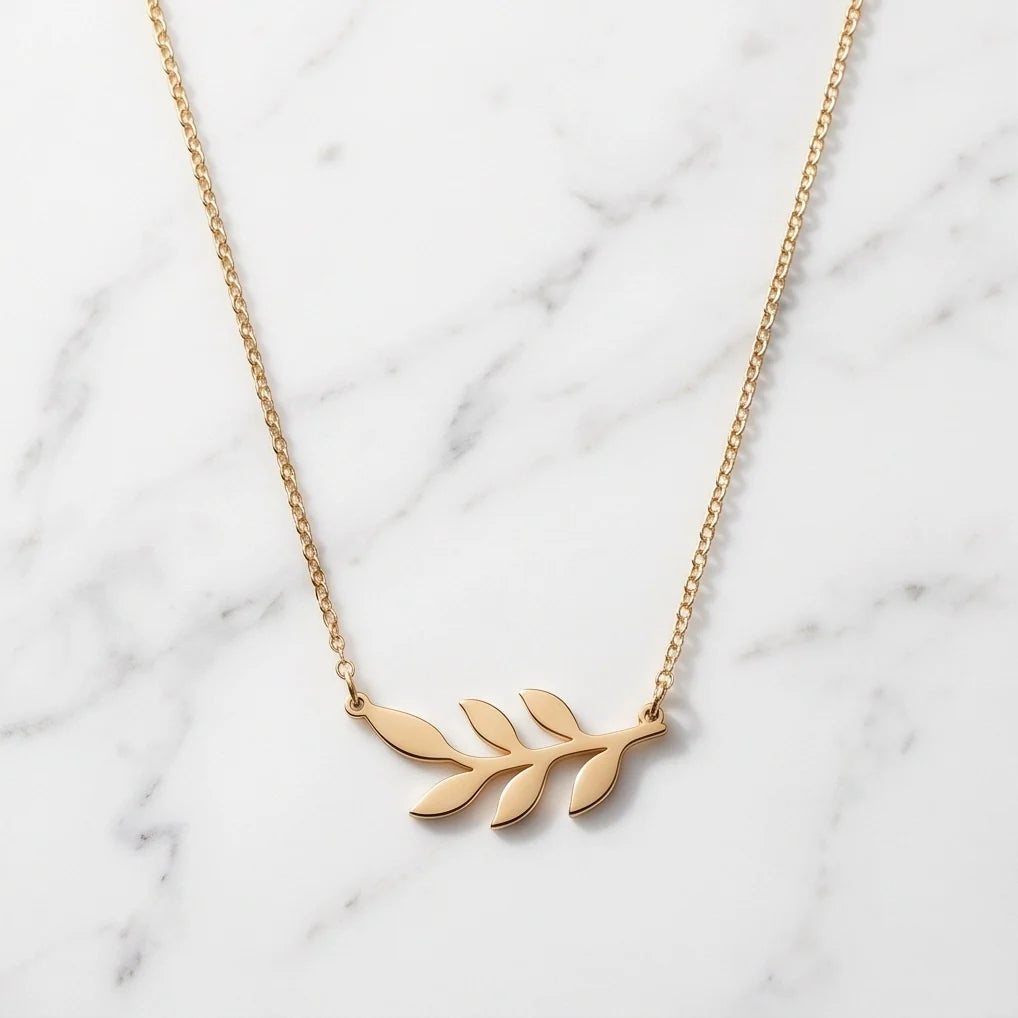 Gold Olive Leaf Branch Necklace