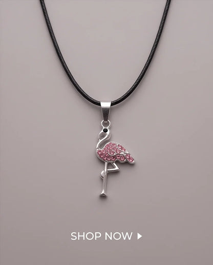 Silver Pink Crystal Paved Flamingo Pendant Necklace