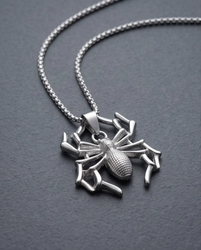 Silver Textured Spider Pendant Necklace