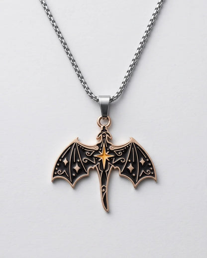 Gold Celestial Bat Enamel Pendant Necklace