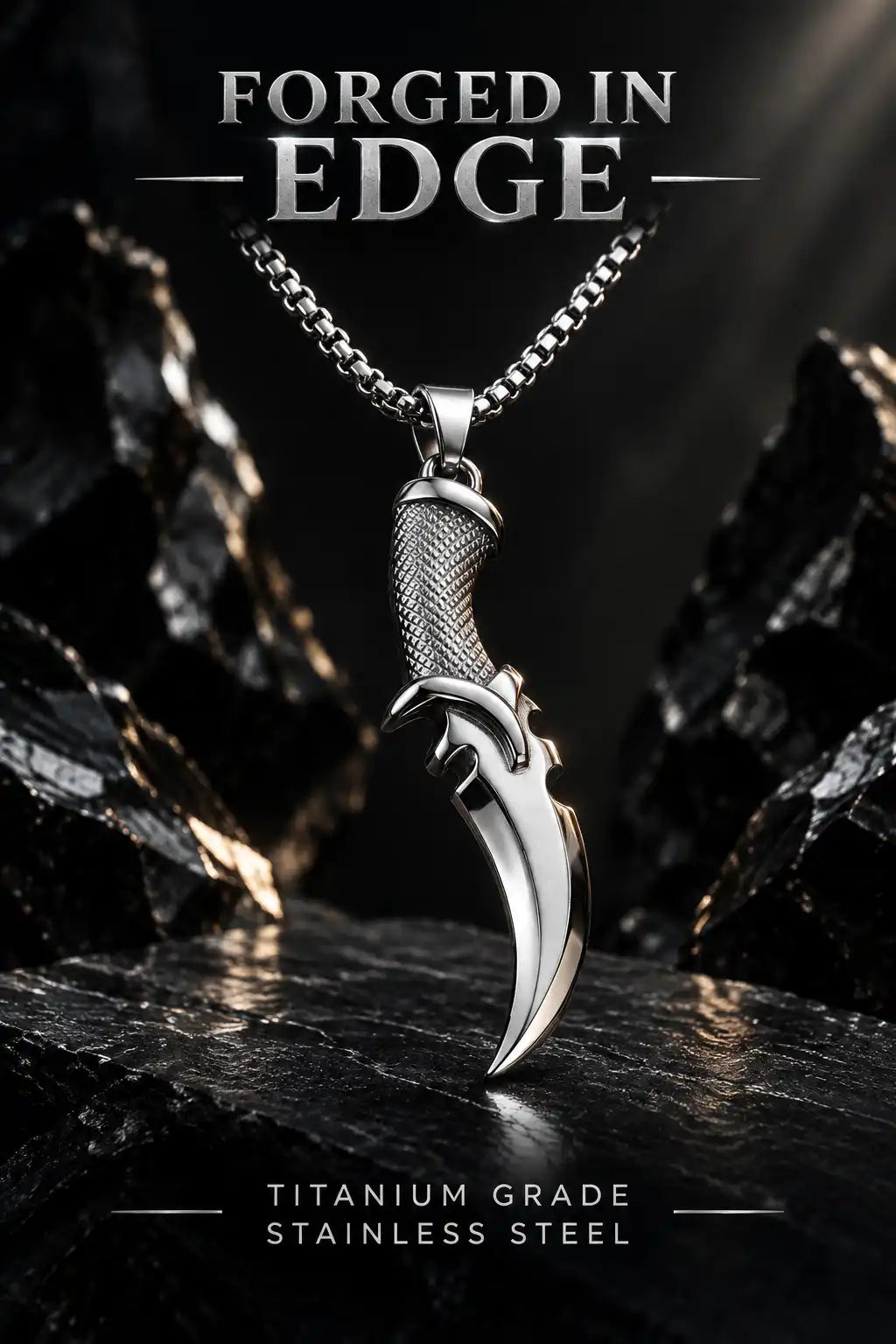 Curved Tactical Dagger Knife Pendant Box Chain