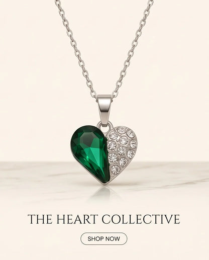 Silver Emerald Heart Pavé Pendant Necklace