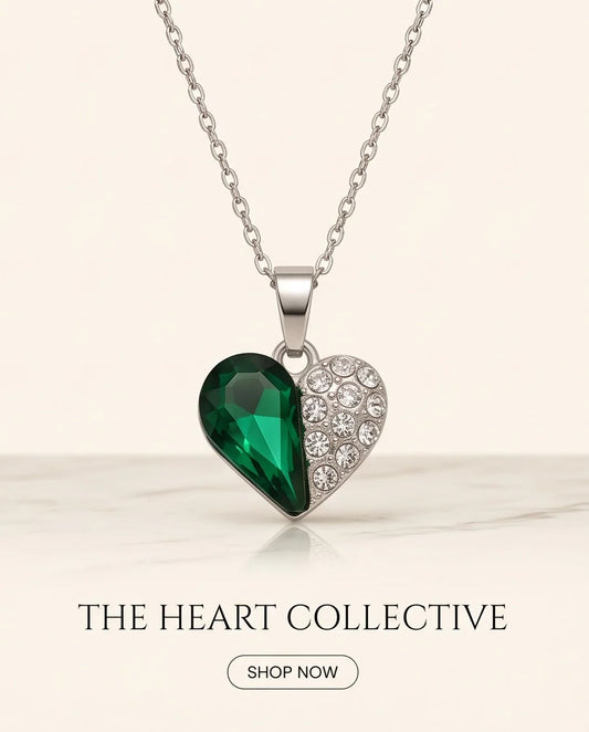 Silver Emerald Heart Pavé Pendant Necklace