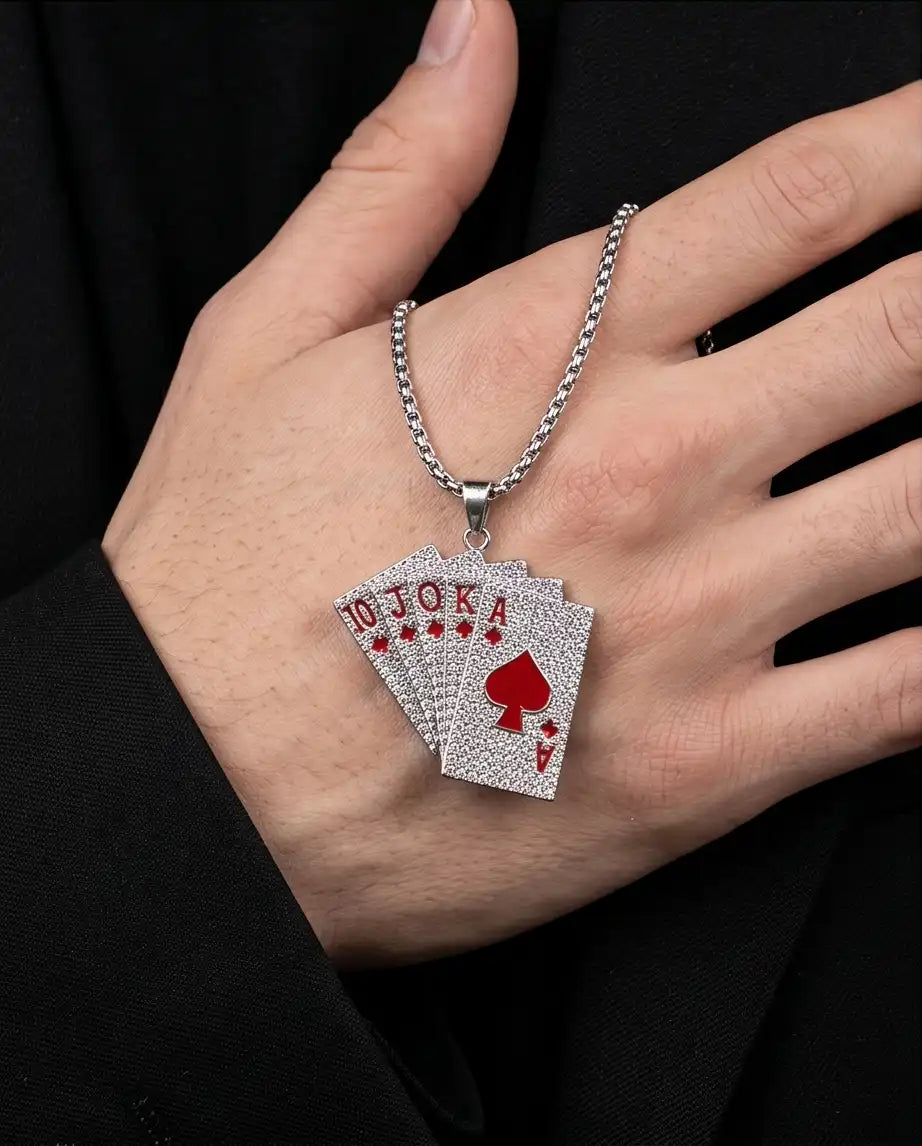 Iced Red Royal Flush Pendant Box Chain